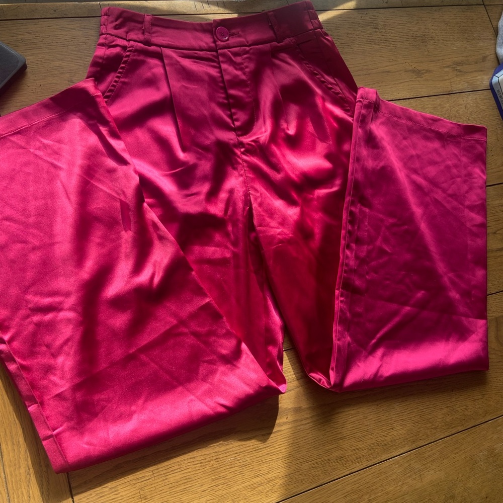 Amazon brand, hot pink, silk, wide leg, high wait, pants